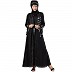 Front open abaya with hand work- Black-Silver